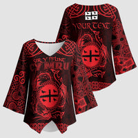 Personalized Flintshire Sir y Fflint Kimono Sleeve Blouse Red Four Choughs Celtic-inspired - Wonder Print Shop