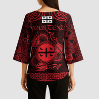Personalized Flintshire Sir y Fflint Kimono Sleeve Blouse Red Four Choughs Celtic-inspired - Wonder Print Shop