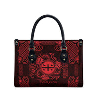 Personalized Flintshire Sir y Fflint Leather Bag Red Four Choughs Celtic-inspired - Wonder Print Shop
