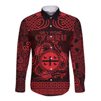 Personalized Flintshire Sir y Fflint Long Sleeve Button Shirt Red Four Choughs Celtic-inspired - Wonder Print Shop