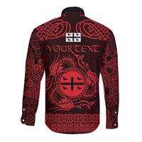 Personalized Flintshire Sir y Fflint Long Sleeve Button Shirt Red Four Choughs Celtic-inspired - Wonder Print Shop
