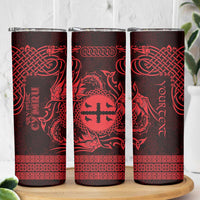 Personalized Flintshire Sir y Fflint Skinny Tumbler Red Four Choughs Celtic-inspired - Wonder Print Shop