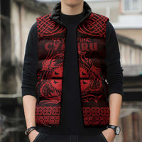 Personalized Flintshire Sir y Fflint Sleeveless Puffer Jacket Red Four Choughs Celtic-inspired - Wonder Print Shop