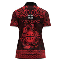 Personalized Flintshire Sir y Fflint Women Polo Shirt Red Four Choughs Celtic-inspired - Wonder Print Shop
