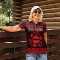 Personalized Flintshire Sir y Fflint Women Polo Shirt Red Four Choughs Celtic-inspired - Wonder Print Shop