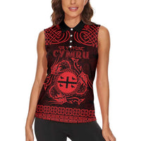 Personalized Flintshire Sir y Fflint Women Sleeveless Polo Shirt Red Four Choughs Celtic-inspired - Wonder Print Shop