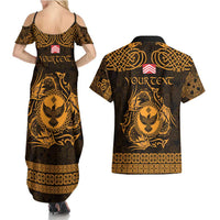 Personalized Glamorgan Morgannwg Couples Matching Summer Maxi Dress and Hawaiian Shirt Gold Raven Celtic-inspired - Wonder Print Shop