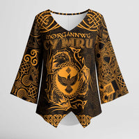 Personalized Glamorgan Morgannwg Kimono Sleeve Blouse Gold Raven Celtic-inspired - Wonder Print Shop