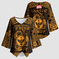 Personalized Glamorgan Morgannwg Kimono Sleeve Blouse Gold Raven Celtic-inspired - Wonder Print Shop