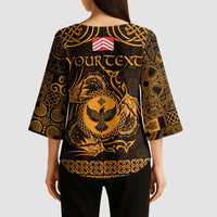 Personalized Glamorgan Morgannwg Kimono Sleeve Blouse Gold Raven Celtic-inspired - Wonder Print Shop