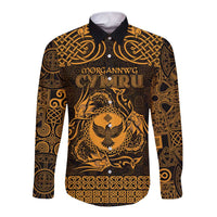 Personalized Glamorgan Morgannwg Long Sleeve Button Shirt Gold Raven Celtic-inspired - Wonder Print Shop