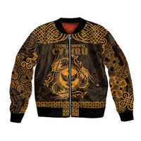 Personalized Glamorgan Morgannwg Sleeve Zip Bomber Jacket Gold Raven Celtic-inspired - Wonder Print Shop