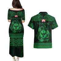 Personalized Glamorgan Morgannwg Couples Matching Puletasi and Hawaiian Shirt Green Raven Celtic-inspired - Wonder Print Shop