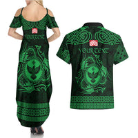 Personalized Glamorgan Morgannwg Couples Matching Summer Maxi Dress and Hawaiian Shirt Green Raven Celtic-inspired - Wonder Print Shop