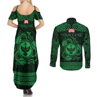 Personalized Glamorgan Morgannwg Couples Matching Summer Maxi Dress and Long Sleeve Button Shirt Green Raven Celtic-inspired - Wonder Print Shop