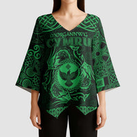 Personalized Glamorgan Morgannwg Kimono Sleeve Blouse Green Raven Celtic-inspired - Wonder Print Shop