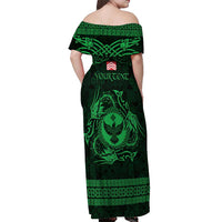 Personalized Glamorgan Morgannwg Off Shoulder Maxi Dress Green Raven Celtic-inspired - Wonder Print Shop