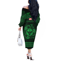 Personalized Glamorgan Morgannwg Off The Shoulder Long Sleeve Dress Green Raven Celtic-inspired - Wonder Print Shop