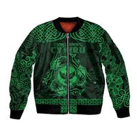 Personalized Glamorgan Morgannwg Sleeve Zip Bomber Jacket Green Raven Celtic-inspired - Wonder Print Shop