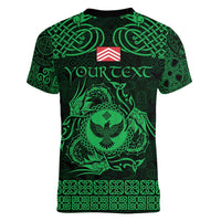 Personalized Glamorgan Morgannwg Women V-Neck T-Shirt Green Raven Celtic-inspired - Wonder Print Shop