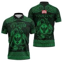 Personalized Glamorgan Morgannwg Zipper Polo Shirt Green Raven Celtic-inspired - Wonder Print Shop
