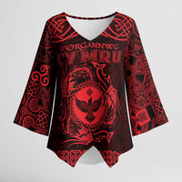 Personalized Glamorgan Morgannwg Kimono Sleeve Blouse Red Raven Celtic-inspired - Wonder Print Shop