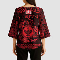 Personalized Glamorgan Morgannwg Kimono Sleeve Blouse Red Raven Celtic-inspired - Wonder Print Shop