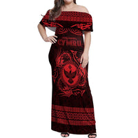 Personalized Glamorgan Morgannwg Off Shoulder Maxi Dress Red Raven Celtic-inspired - Wonder Print Shop