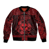 Personalized Glamorgan Morgannwg Sleeve Zip Bomber Jacket Red Raven Celtic-inspired - Wonder Print Shop