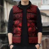 Personalized Glamorgan Morgannwg Sleeveless Puffer Jacket Red Raven Celtic-inspired - Wonder Print Shop