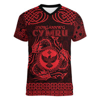 Personalized Glamorgan Morgannwg Women V-Neck T-Shirt Red Raven Celtic-inspired - Wonder Print Shop