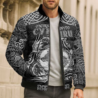 Personalized Merionethshire Meirionnydd Bomber Puffer Jacket Black Wolf Celtic-inspired - Wonder Print Shop