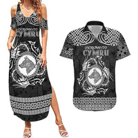 Personalized Merionethshire Meirionnydd Couples Matching Summer Maxi Dress and Hawaiian Shirt Black Wolf Celtic-inspired - Wonder Print Shop