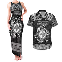 Personalized Merionethshire Meirionnydd Couples Matching Tank Maxi Dress and Hawaiian Shirt Black Wolf Celtic-inspired - Wonder Print Shop