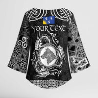 Personalized Merionethshire Meirionnydd Kimono Sleeve Blouse Black Wolf Celtic-inspired - Wonder Print Shop