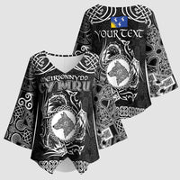 Personalized Merionethshire Meirionnydd Kimono Sleeve Blouse Black Wolf Celtic-inspired - Wonder Print Shop