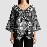 Personalized Merionethshire Meirionnydd Kimono Sleeve Blouse Black Wolf Celtic-inspired - Wonder Print Shop