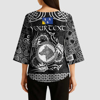 Personalized Merionethshire Meirionnydd Kimono Sleeve Blouse Black Wolf Celtic-inspired - Wonder Print Shop