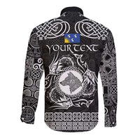 Personalized Merionethshire Meirionnydd Long Sleeve Button Shirt Black Wolf Celtic-inspired - Wonder Print Shop