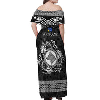 Personalized Merionethshire Meirionnydd Off Shoulder Maxi Dress Black Wolf Celtic-inspired - Wonder Print Shop
