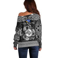 Personalized Merionethshire Meirionnydd Off Shoulder Sweater Black Wolf Celtic-inspired - Wonder Print Shop