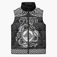 Personalized Merionethshire Meirionnydd Sleeveless Puffer Jacket Black Wolf Celtic-inspired - Wonder Print Shop