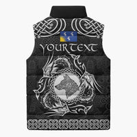Personalized Merionethshire Meirionnydd Sleeveless Puffer Jacket Black Wolf Celtic-inspired - Wonder Print Shop