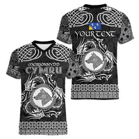 Personalized Merionethshire Meirionnydd Women V-Neck T-Shirt Black Wolf Celtic-inspired - Wonder Print Shop