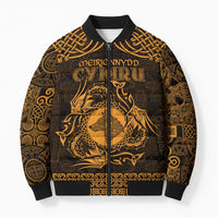 Personalized Merionethshire Meirionnydd Bomber Puffer Jacket Gold Wolf Celtic-inspired - Wonder Print Shop