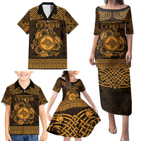 Personalized Merionethshire Meirionnydd Family Matching Puletasi and Hawaiian Shirt Gold Wolf Celtic-inspired - Wonder Print Shop