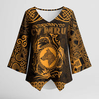 Personalized Merionethshire Meirionnydd Kimono Sleeve Blouse Gold Wolf Celtic-inspired - Wonder Print Shop