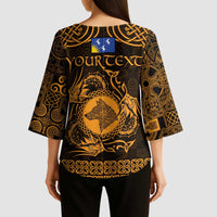 Personalized Merionethshire Meirionnydd Kimono Sleeve Blouse Gold Wolf Celtic-inspired - Wonder Print Shop