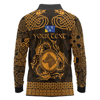 Personalized Merionethshire Meirionnydd Long Sleeve Polo Shirt Gold Wolf Celtic-inspired - Wonder Print Shop
