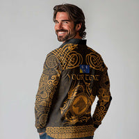 Personalized Merionethshire Meirionnydd Long Sleeve Polo Shirt Gold Wolf Celtic-inspired - Wonder Print Shop